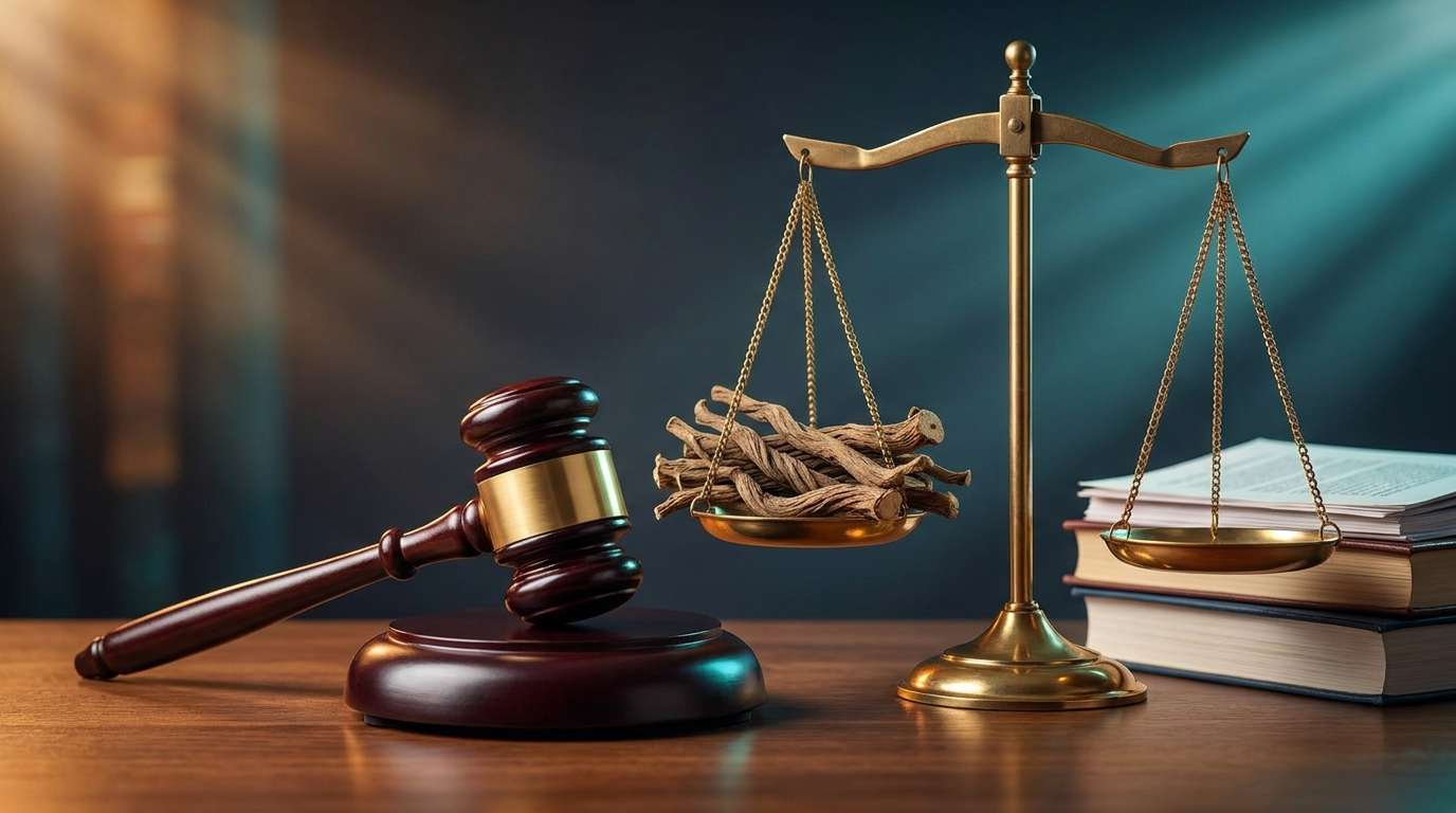 Scales of justice with kava root